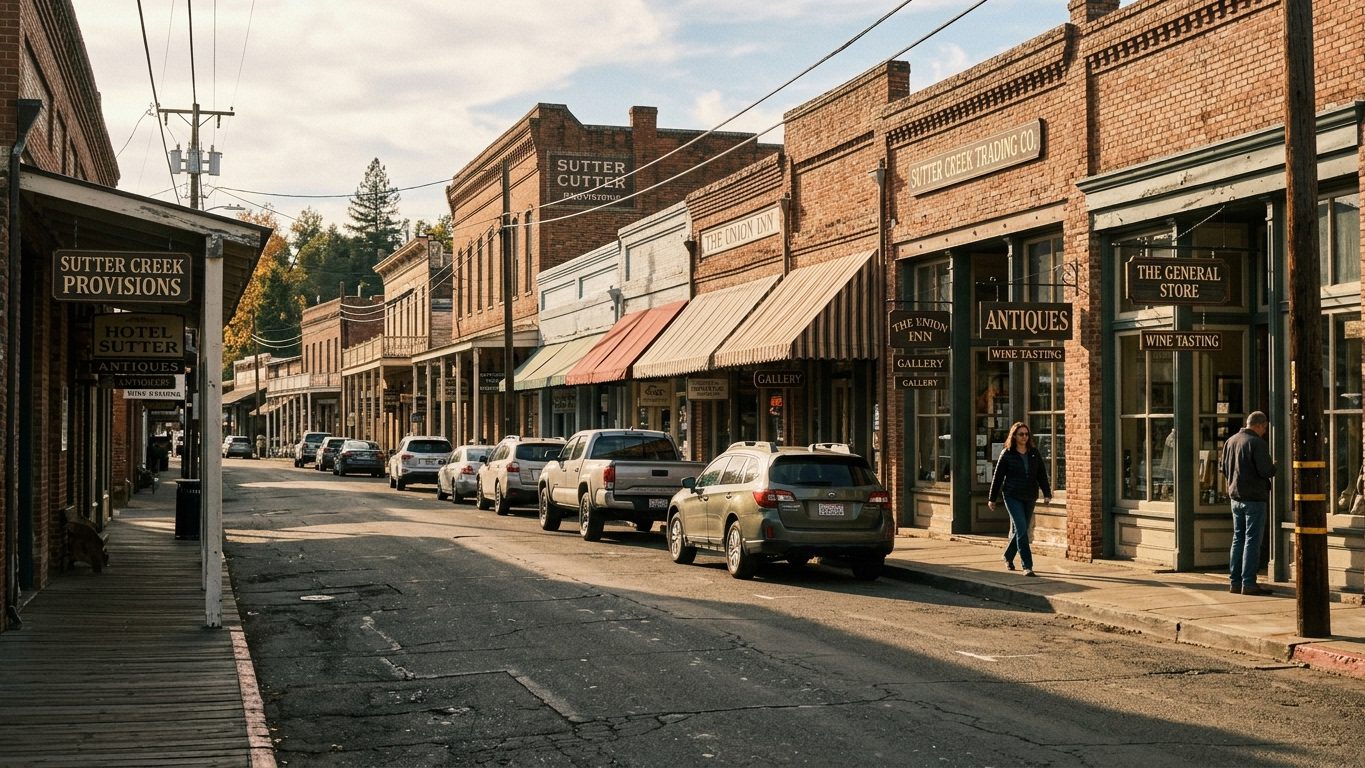 street-level photograph of Main Street in Sutter Creek, California, 